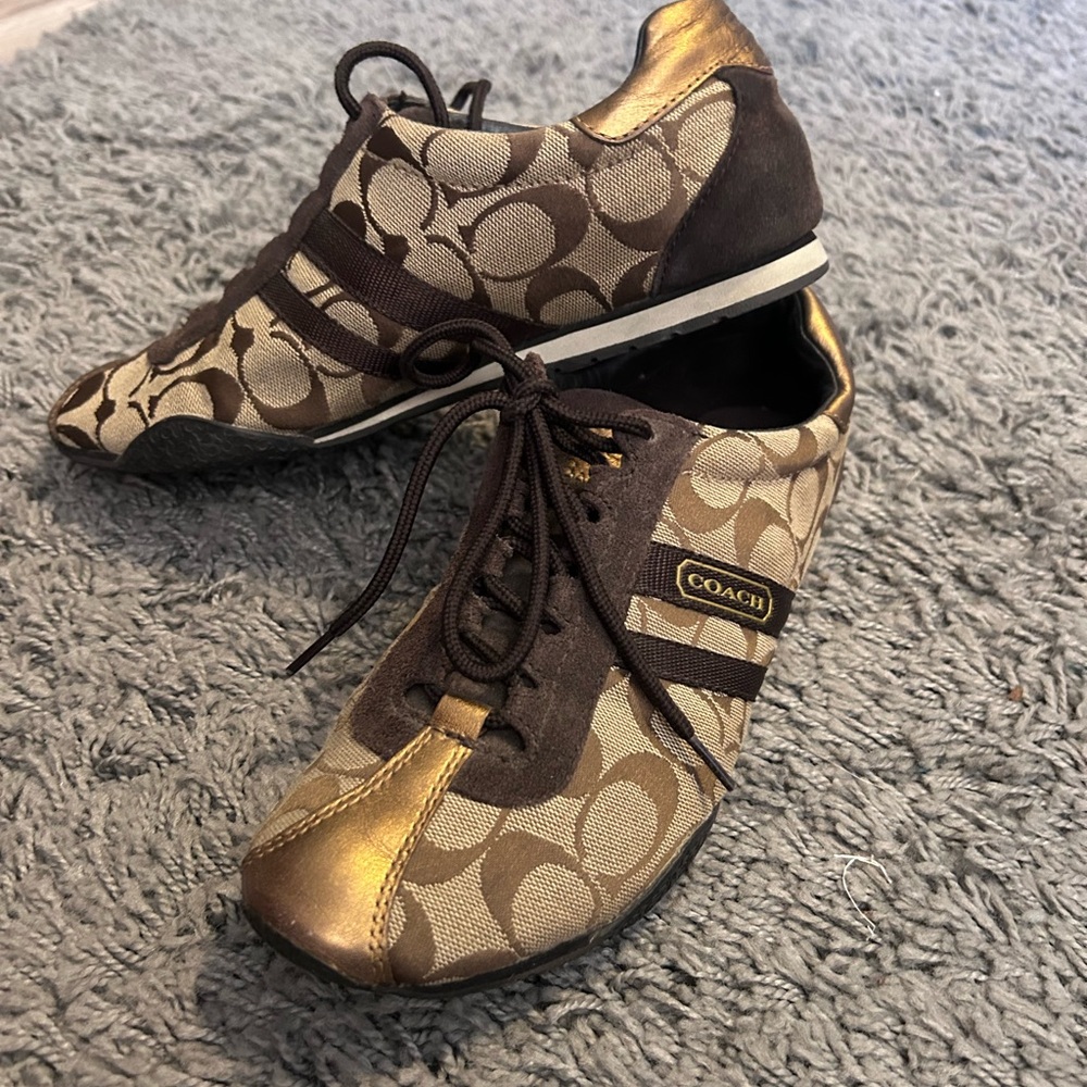 Coach Women's Brown and Gold Sneakers